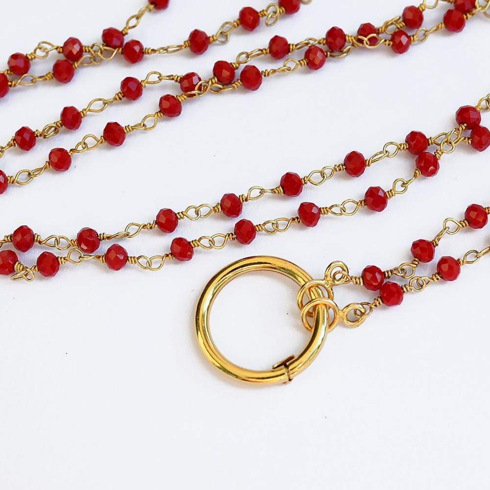 Sautoir porte charms en argent et perles rouges Sautoir attache charms - Rouge