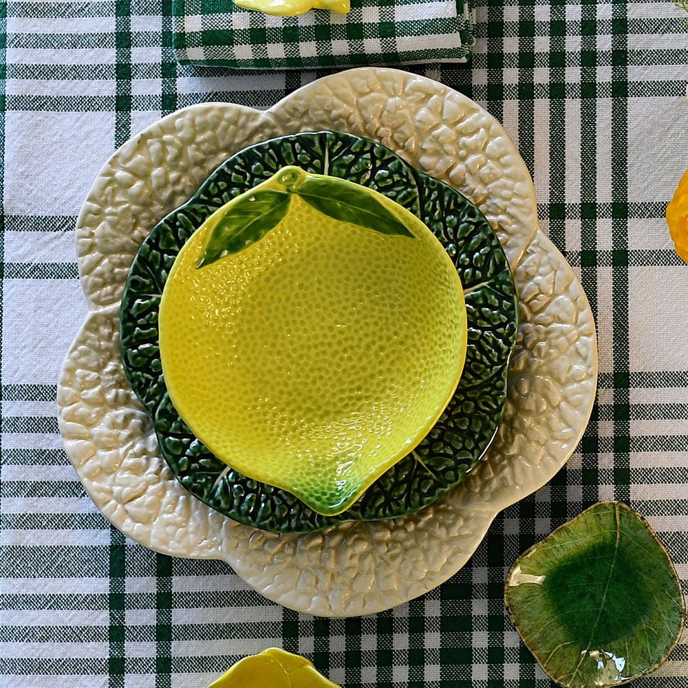 Assiette à entrée en forme de feuille de chou I Vaisselle portugaise Assiette en céramique en forme de choux 22cm - Verte