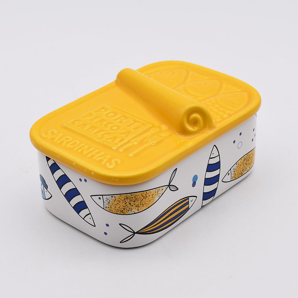 Boite en céramique en forme de conserve de sardines Boite en céramique "Sardinhas" - Blanche & jaune