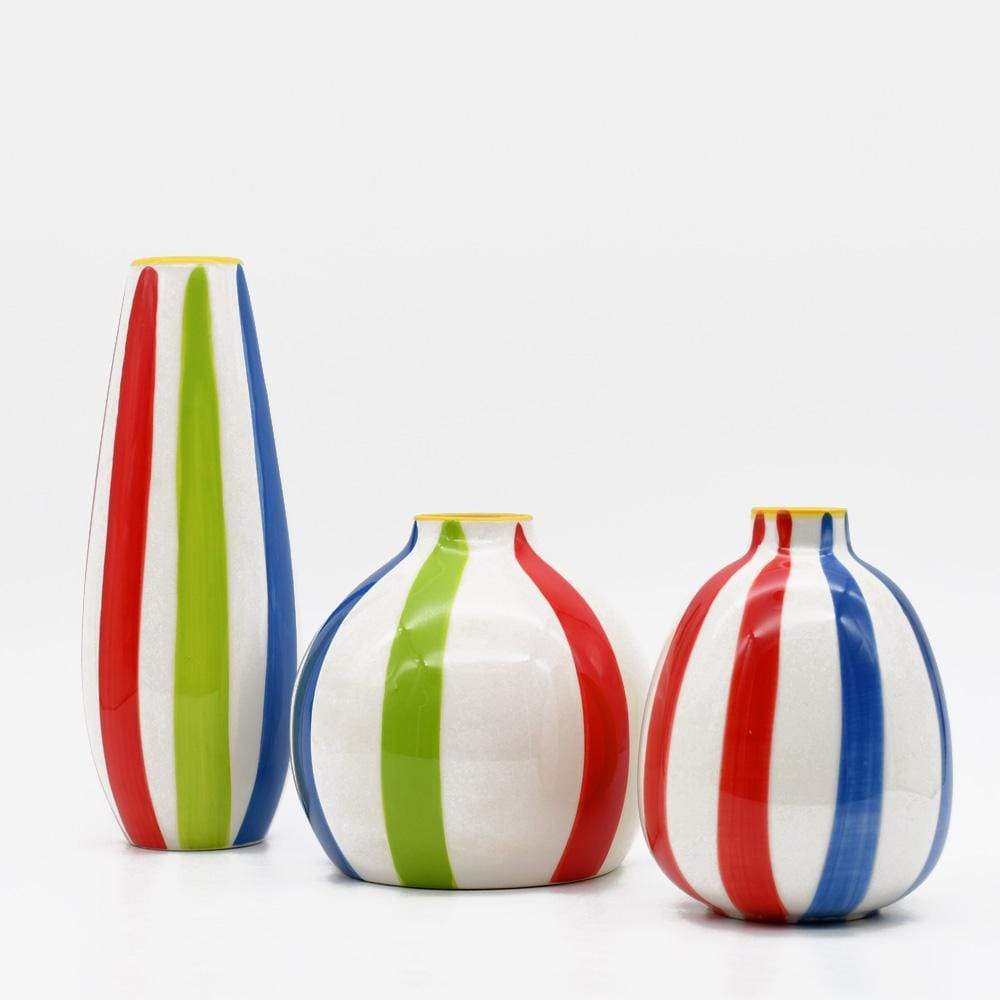 Ensemble de 3 soliflores multicolores I Vases en céramique du Portugal Ensemble de 3 vases rayés multicolores