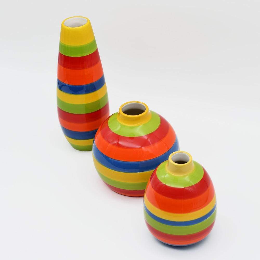 Ensemble de 3 soliflores multicolores I Vases en céramique du Portugal Ensemble de 3 vases rayés multicolores