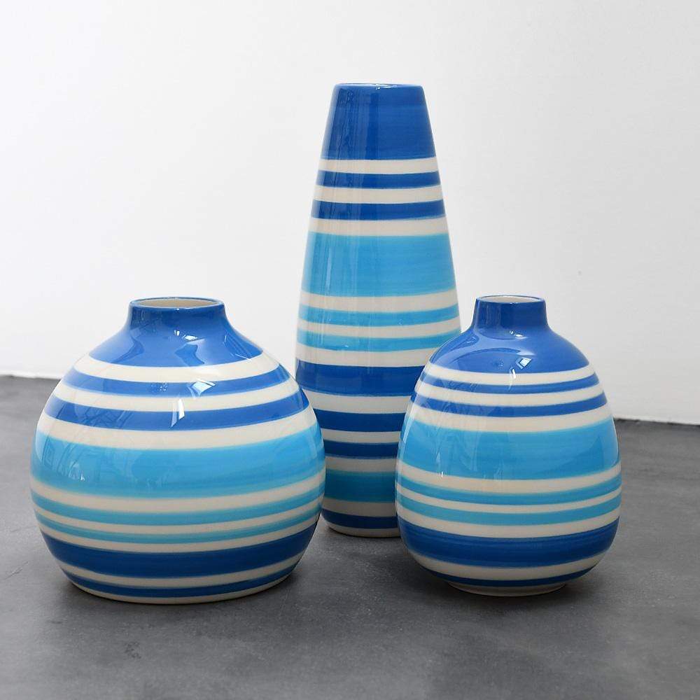Ensemble de 3 vases rayés bleus