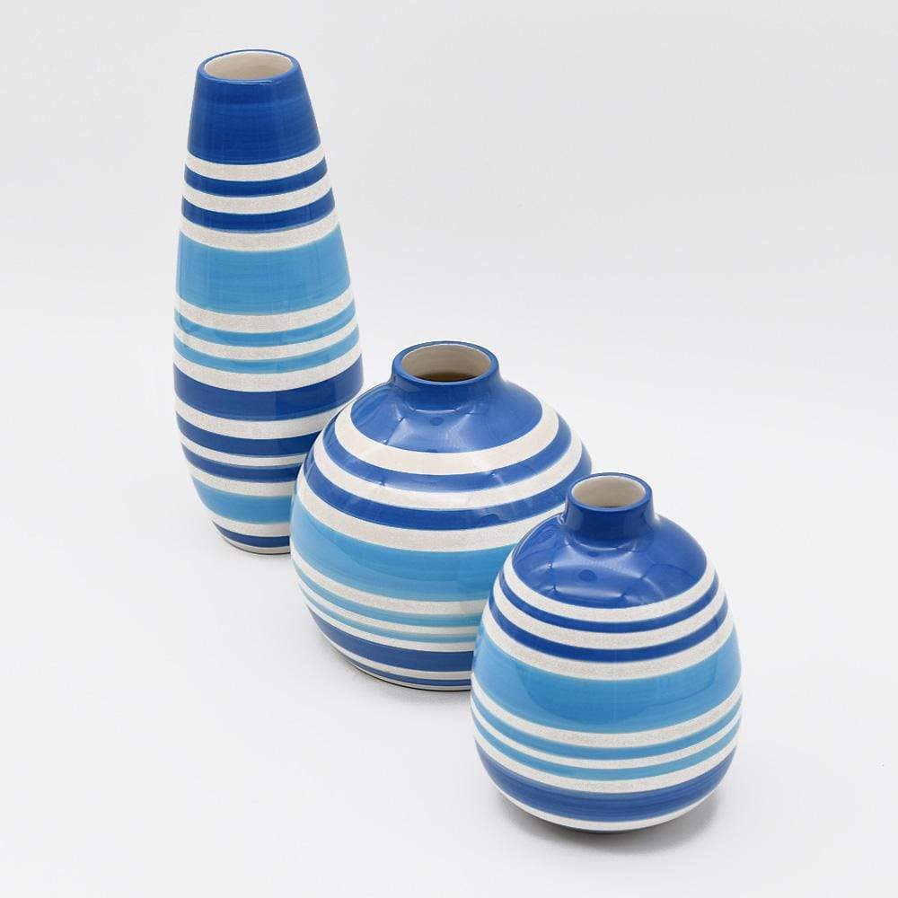 Ensemble de 3 vases rayés bleus