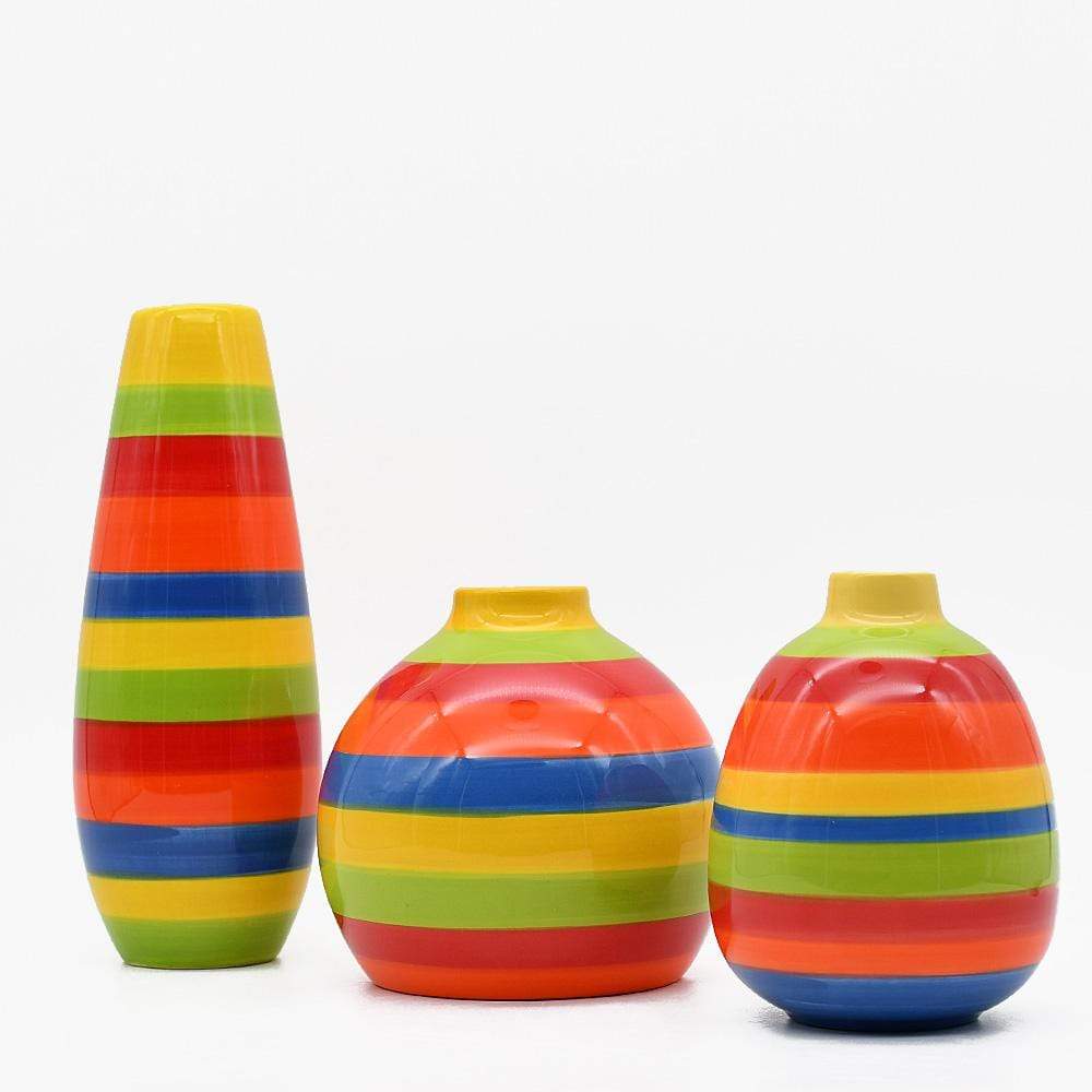 Ensemble de 3 vases rayés multicolores
