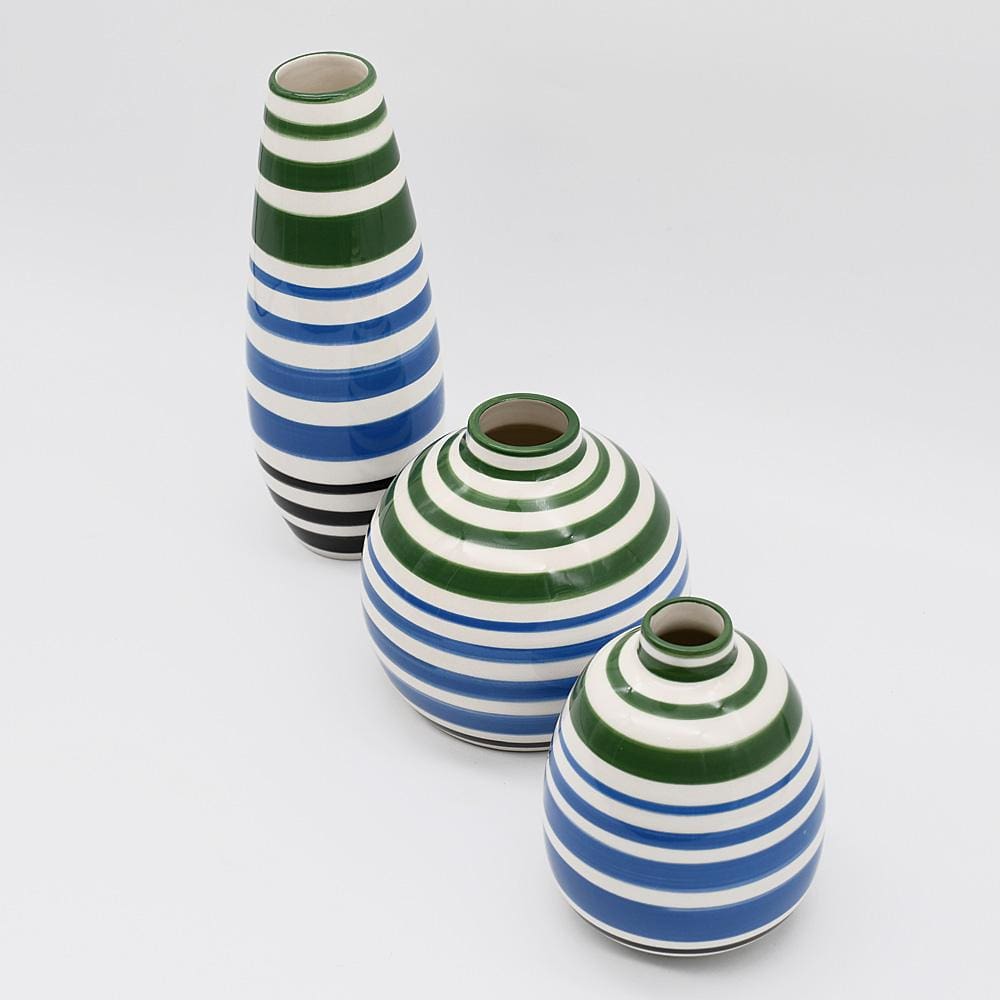 Ensemble de 3 vases rayés vert et bleu