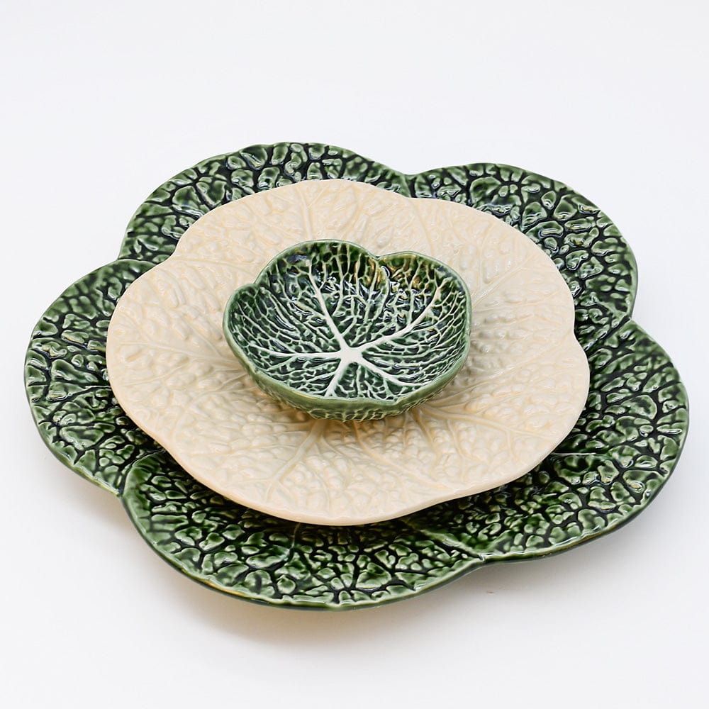 Grande assiette en forme de feuille de chou I Vaisselle portugaise Assiette en céramique "Couve" 31 cm - Verte