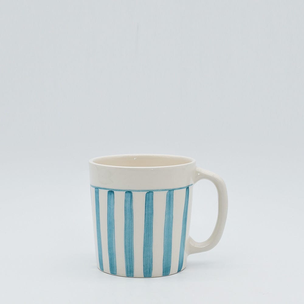 Mug rayé turquoise et blanc en céramique portugaise I Vente en ligne Mug rayé en céramique "Costa Nova Mar" - Turquoise