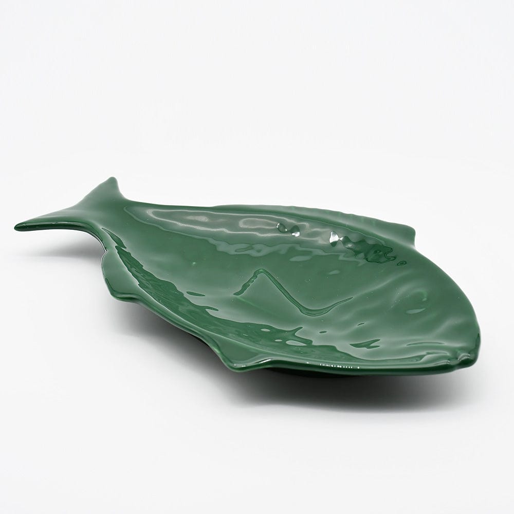 Plat en céramique vert en forme de poisson Assiette en céramique en forme de poisson - Verte 30cm