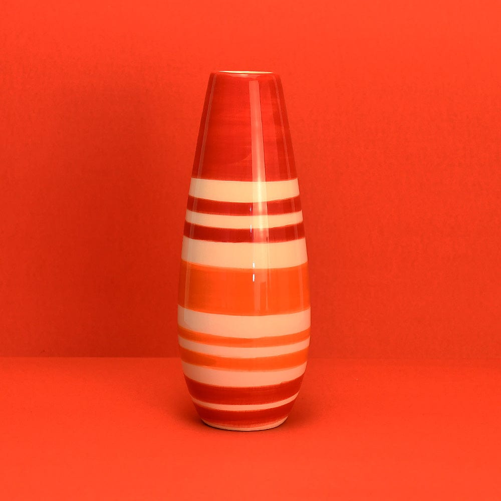 Soliflore long rouge et orange I Vases en céramique du Portugal Vase long rayé - Rouge