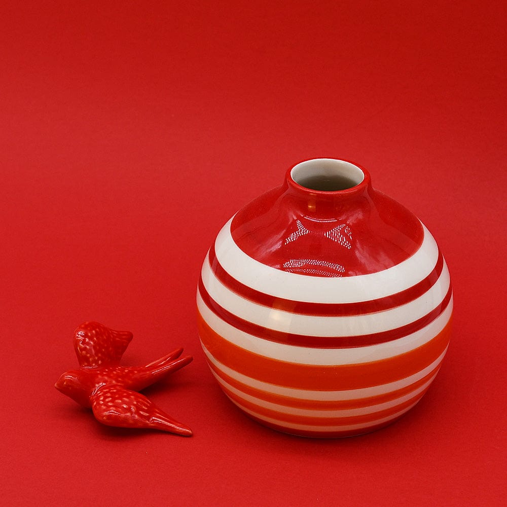 Soliflore ovale rouge et orange I Vases en céramique du Portugal Vase ovale rayé - Rouge