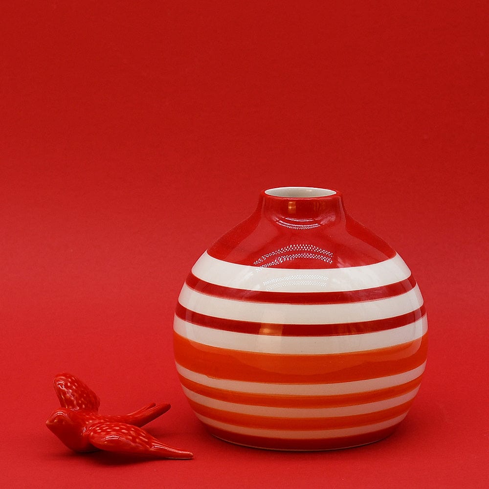 Soliflore ovale rouge et orange I Vases en céramique du Portugal Vase ovale rayé - Rouge