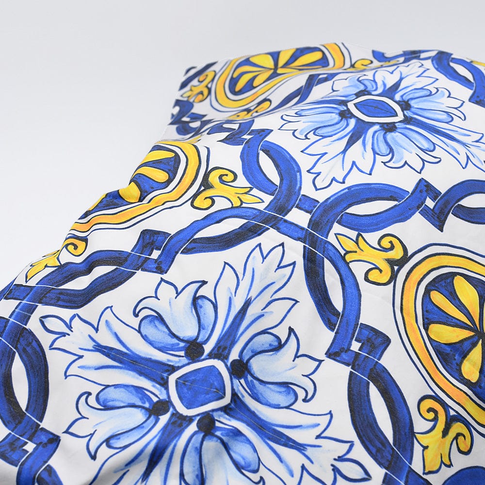 Tapis artisanal portugais noir Housse d'oreiller "Azulejos" - Bleu & Jaune