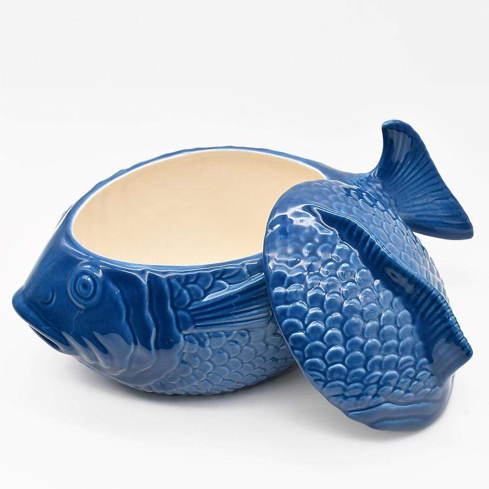 Assiette en forme de poisson I Vaisselle artisanale du Portugal Soupière poisson - Bleu cobalt