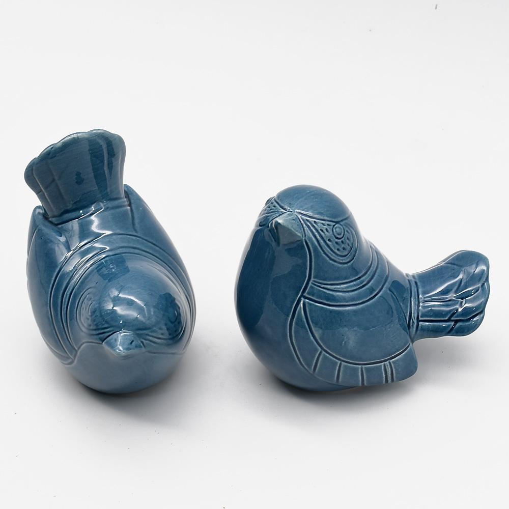 Assiette en porcelaine portugaise I Vaisselle du Portugal en ligne Paire d'oiseaux en céramique - 12 couleurs Bleu moyen