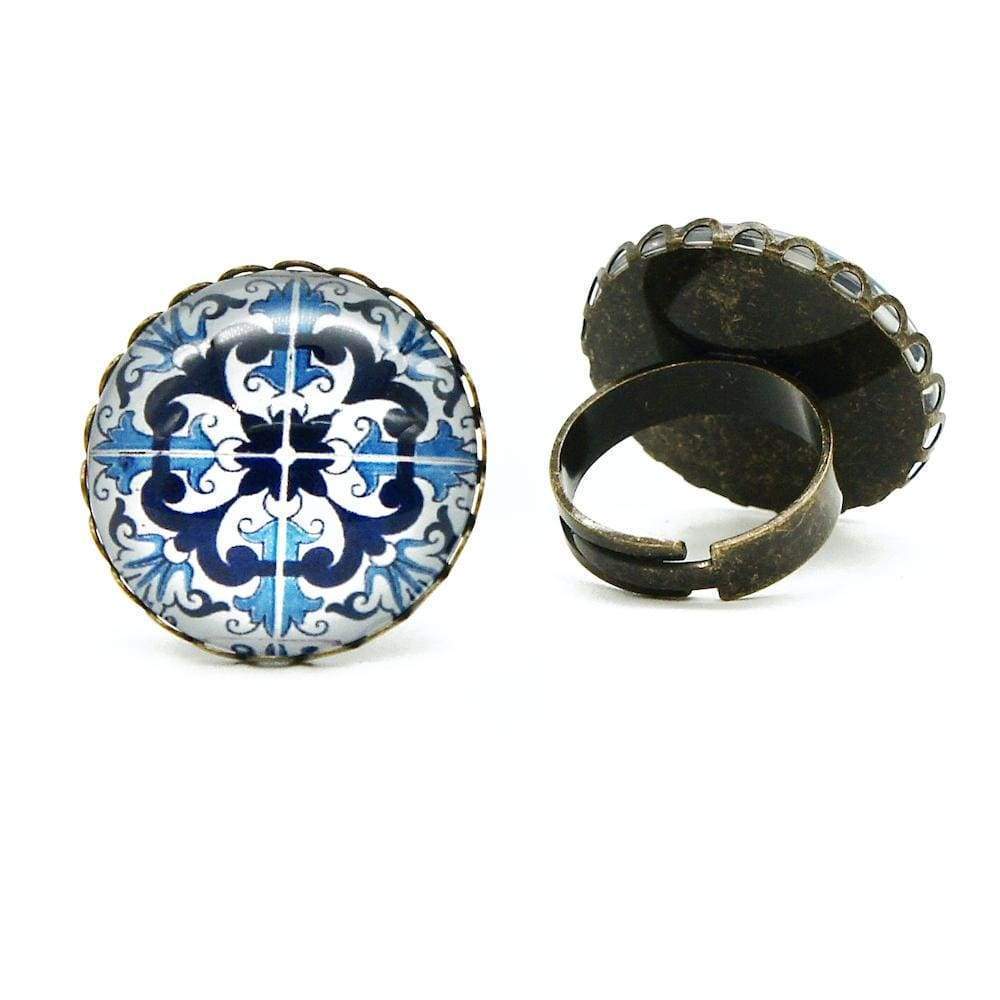 Bague avec motifs Azulejos I Bijoux typiques du Portugal Bague en métal et verre "Azulejos"