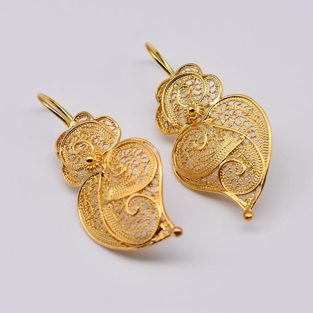 Boucles d'oreille en filigrane d'argent doré I Vente de bijoux argent #Coração de Viana I Boucles d'oreille en argent doré - 3cm