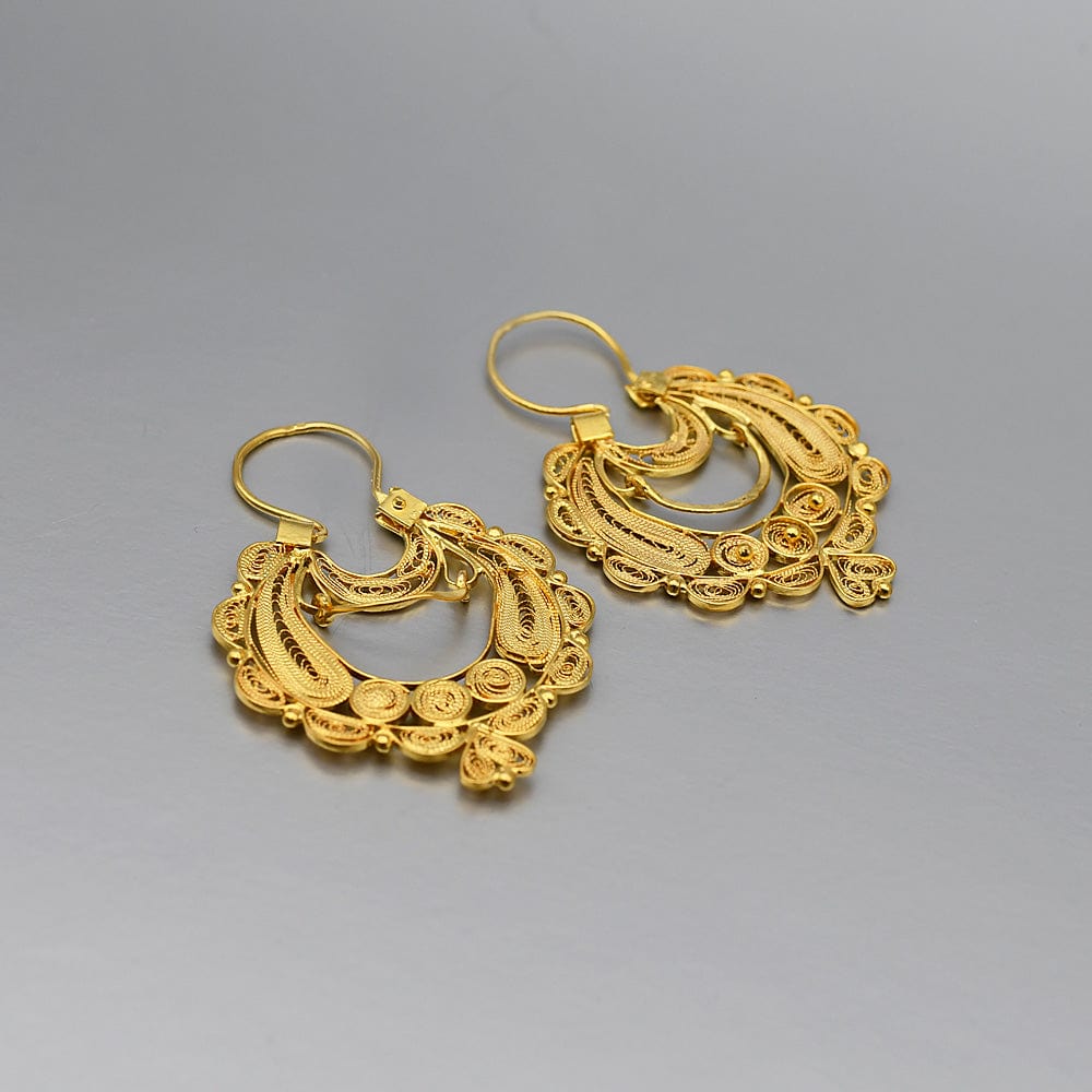 Boucles d'oreille en filigrane d'argent doré I Vente de bijoux argent Boucles d'oreille en argent doré - 4cm