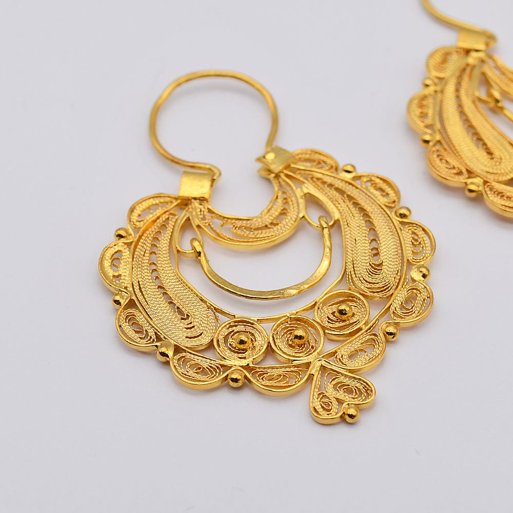 Boucles d'oreille en filigrane d'argent doré I Vente de bijoux argent Boucles d'oreille en argent doré - 4cm