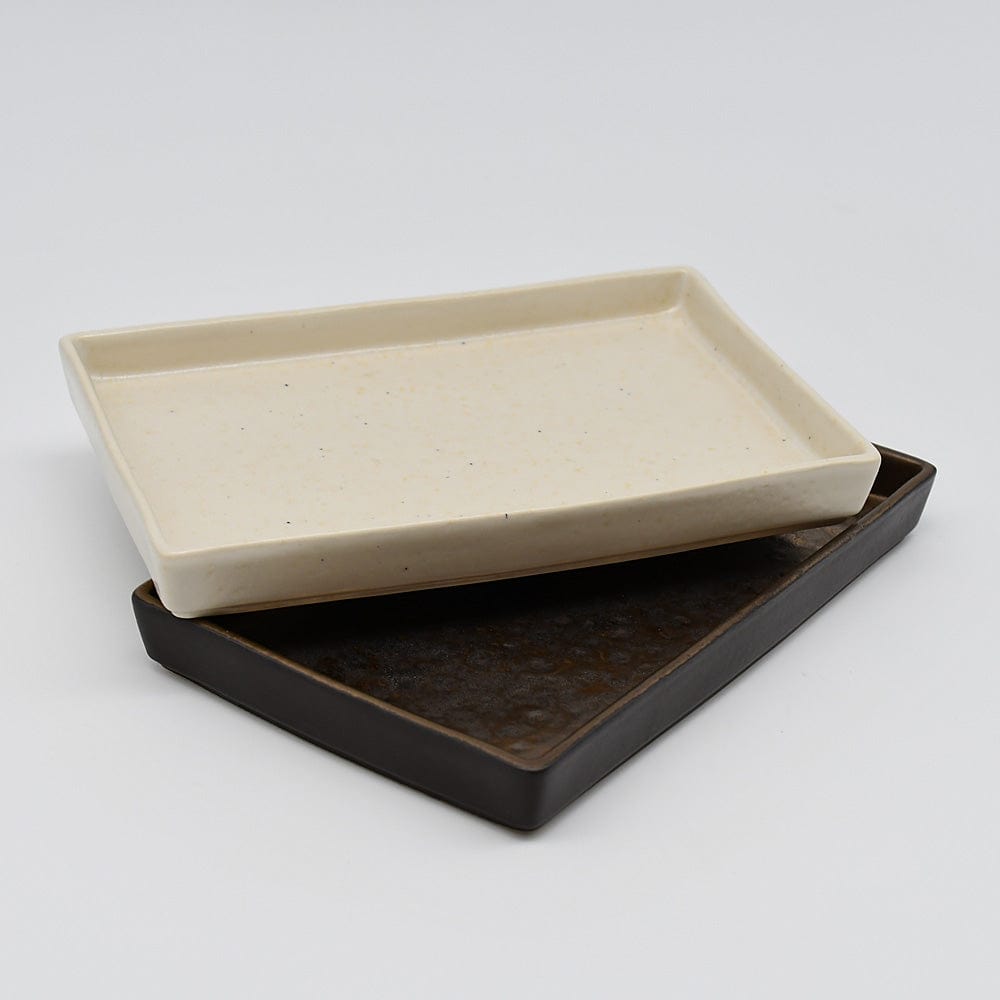 Centre de table en grès 27cm I Vaisselle portugaise Plat rectangulaire en grès beige - 18cm
