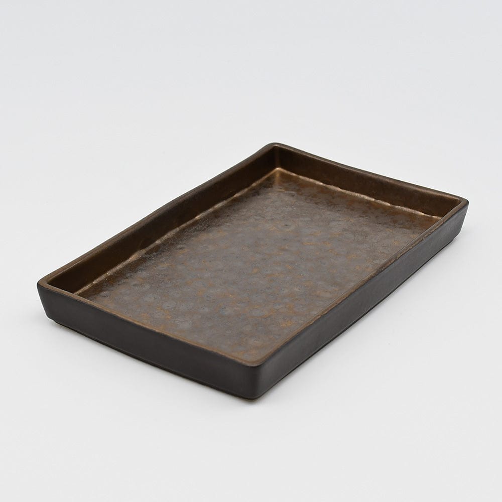 Centre de table en grès 27cm I Vaisselle portugaise Plat rectangulaire en grès bronze - 18cm