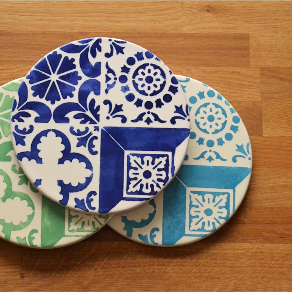 Dessous de plat en faïence bleue Azulejo du Portugal I Vente en ligne Dessous de plat en céramique et liège "Azulejos"
