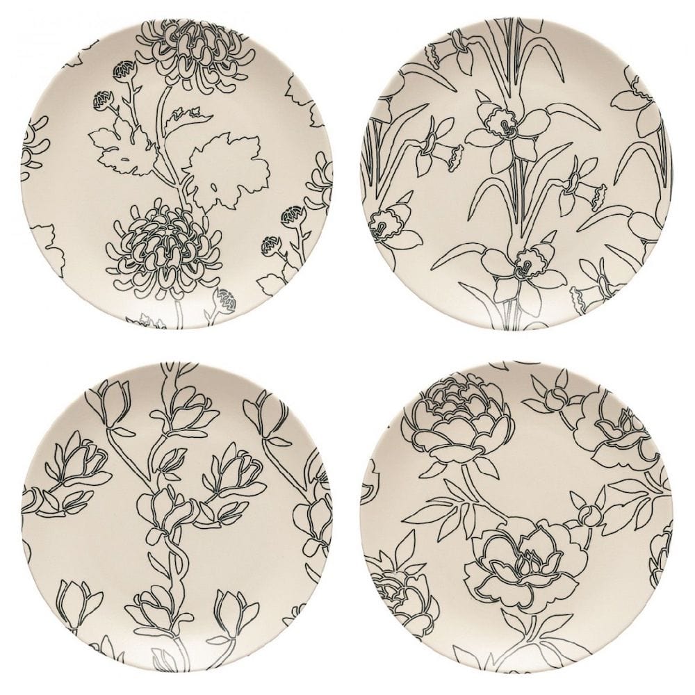 Ensemble de 4 assiettes en grès au motifs floraux Assiette en grès "Éléments" - 21cm