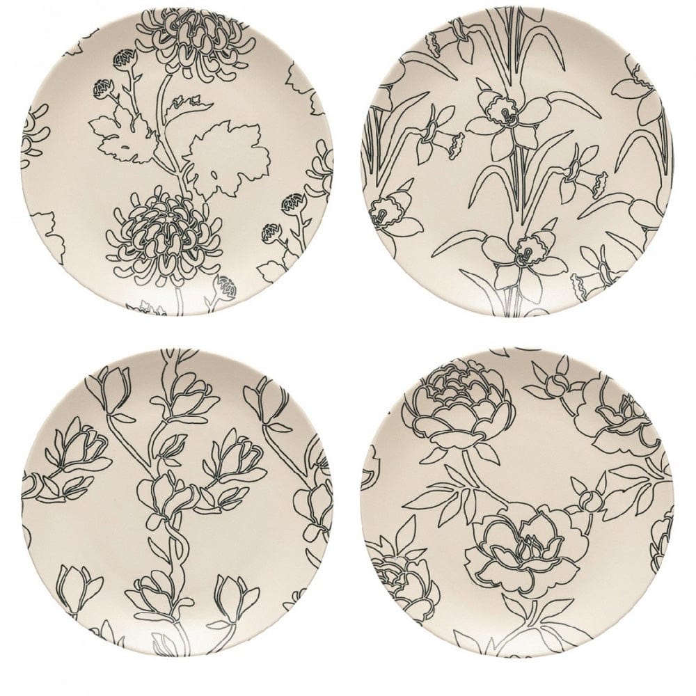 Ensemble de 4 assiettes en grès au motifs floraux Ensemble de 4 assiettes en grès "Éléments" - 21cm