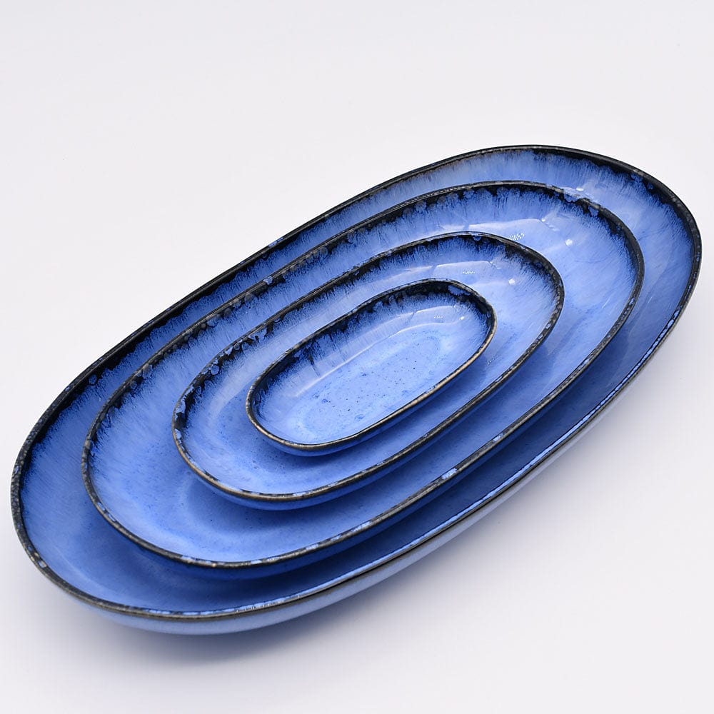 Grande assiette en grès de la collection portugaise Amazonia Plat de service en grès "Amazonia" Bleu - 34cm