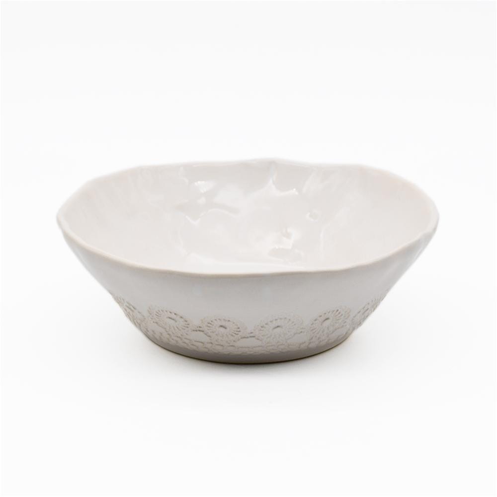 Petit saladier en céramique blanc I Motifs dentelles portugaises Saladier individuel "Flores" blanc - 19 cm
