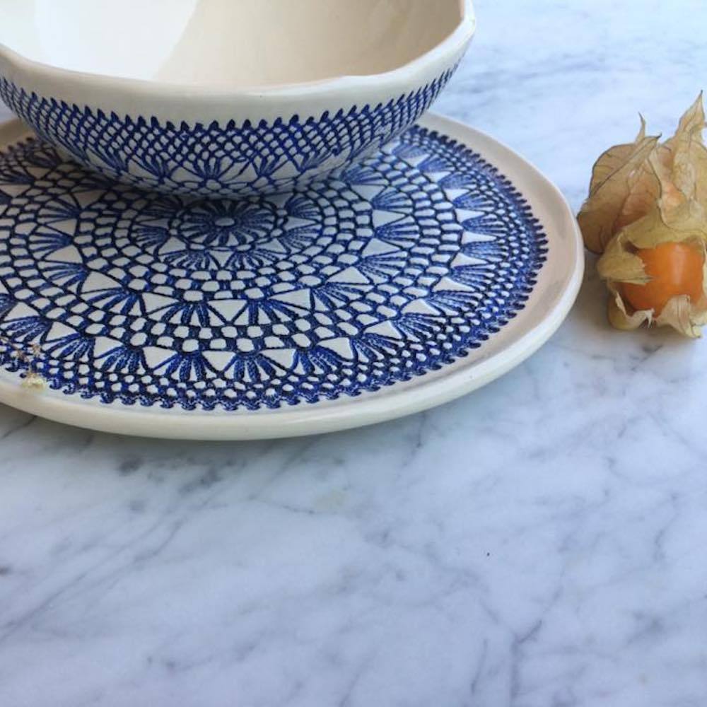 Petite assiette en céramique bleue I Motifs dentelles portugaises Assiette "Renda" bleue - 20 cm