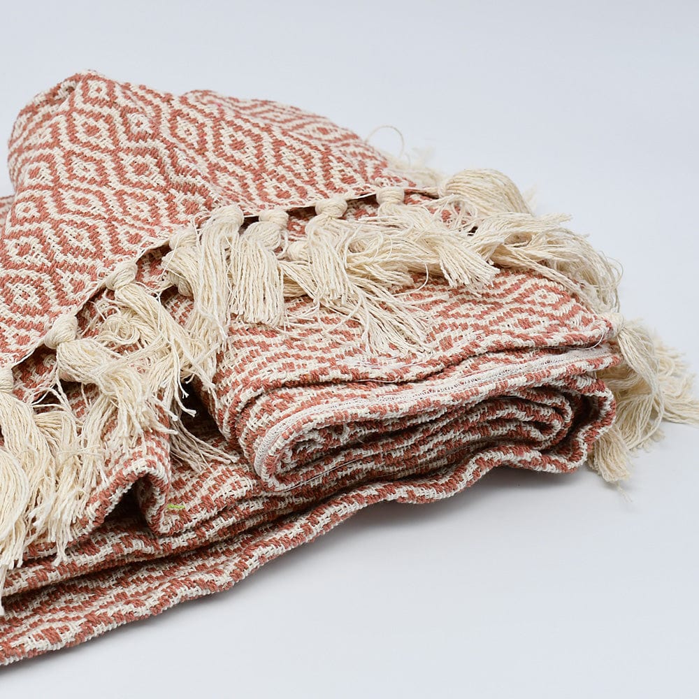 Plaid à franges en coton Rose et blanc cassé Plaid à franges en coton "Losango" 200x135 - Terracota