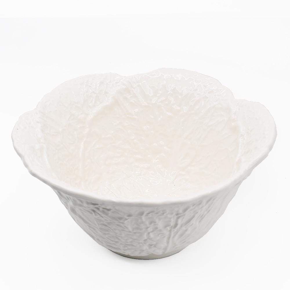 Saladier blanc en forme de chou I Vaisselle traditionnelle portugaise Saladier haut en céramique "Couve" - Blanc