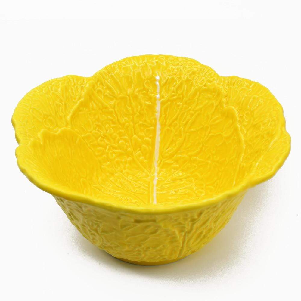 Saladier en forme de chou jaune I Vaisselle traditionnelle portugaise Saladier haut en céramique "Couve" - Jaune
