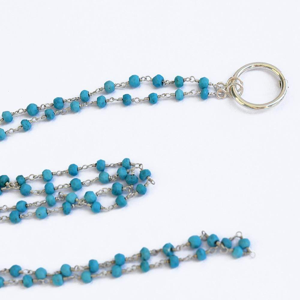Sautoir porte charms en argent et perles bleues Sautoir attache charms - Turquoise