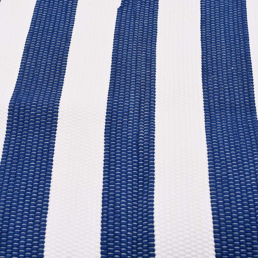 Tapis coton tressé bleu I Tapis artisanal portugais Tapis en coton rayé bleu