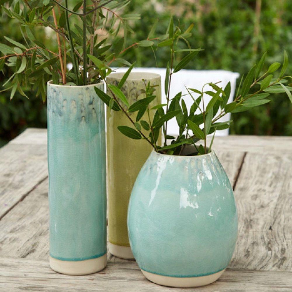 Vase ovale en grès bleu I Objet de décoration du Portugal Vase ovale en grès "Madeira" - Vert
